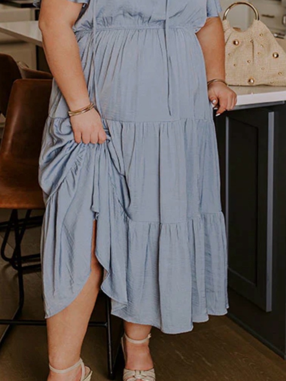Light Blue Tiered Midi Dress